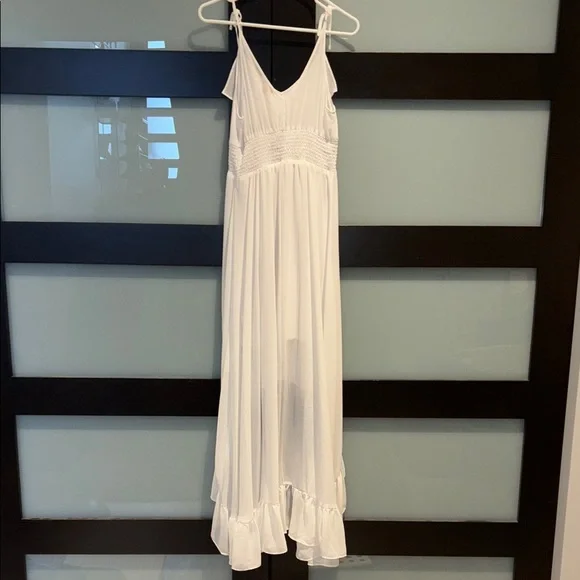 White Ruffled High-Low Spaghetti Strap Dress - Picture 5 of 8